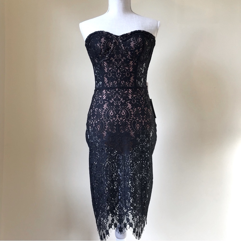 $349 For Love & Lemons Black Lace Strapless Corset Cocktail Dress Gorgeous FIRM$